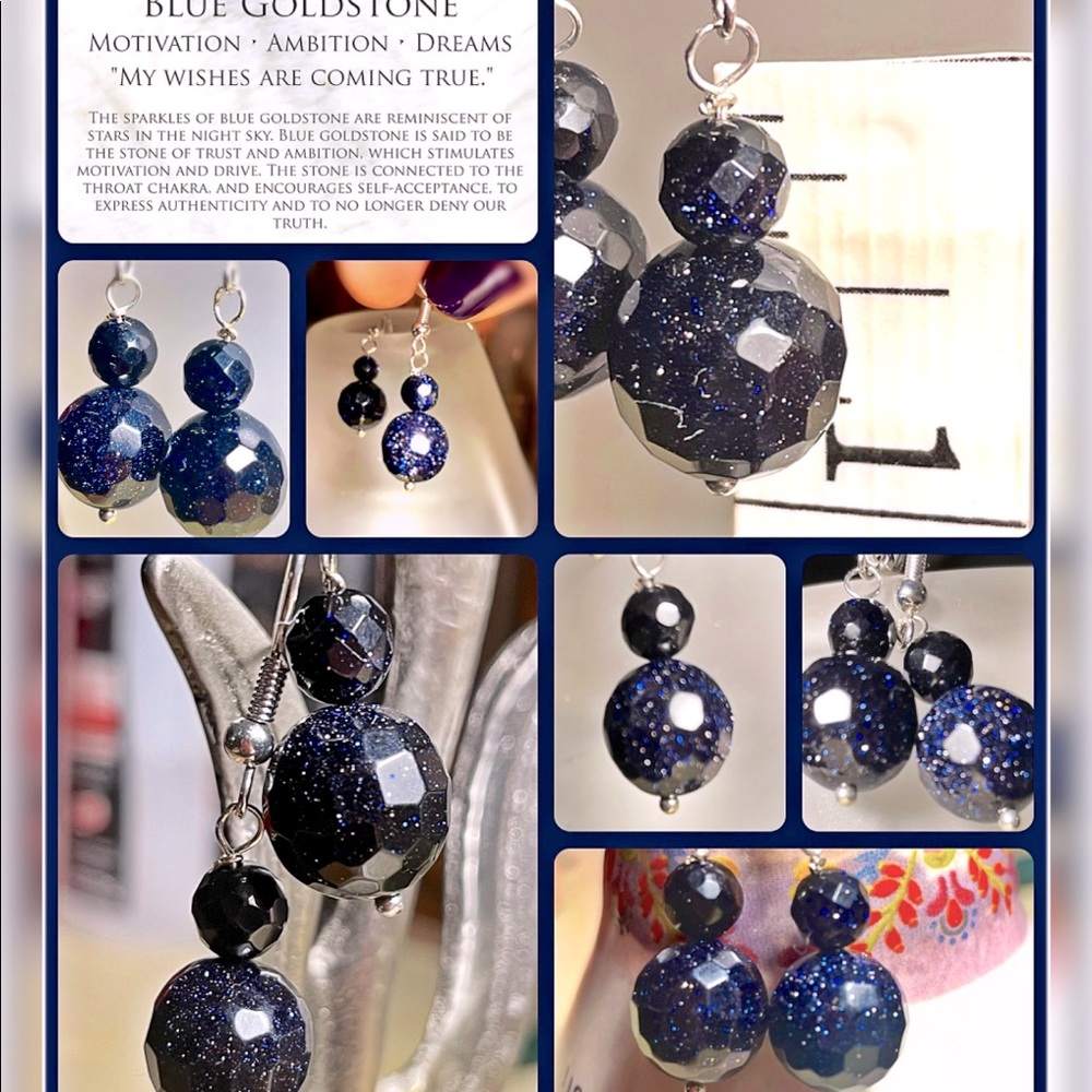 Handmade Blue Goldstone Leverback/hook earrings